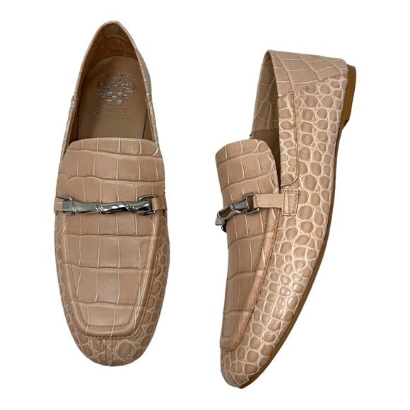 Vince Camuto Perenna Croc Embossed Nude Leather Loafers Size 8.5 - Picture 1 of 9